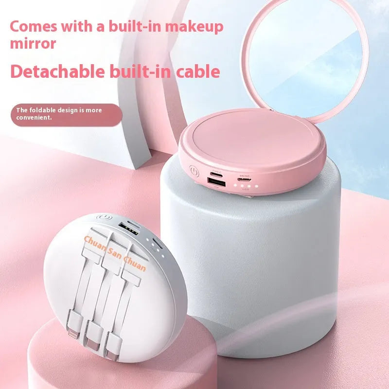 Small portable large capacity mobile power supply with plastic shell in black USB port and data cable