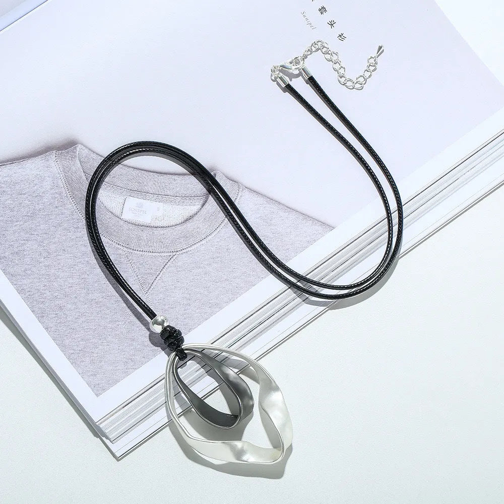 Geometric exaggerated triangle pendant necklace women alloy electroplated silver gold microfiber chain bohemian style