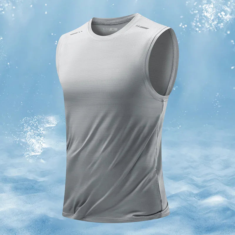 Men's loose fit sleeveless waistcoat in solid colours including blue, grey, black and white.