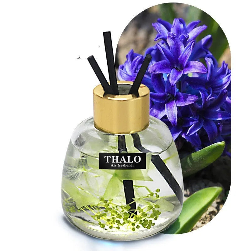 Glass bottle car fragrance ornament for loose incense in one of six colour options.