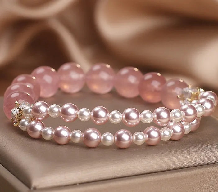 Natural strawberry quartz crystal bracelet in pink colour women's fashion accessory original design