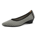 Women's wedge pumps with pointed toe and woven mesh upper in leopard pattern
