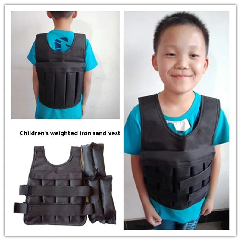 Children's adjustable sand weight training vest with removable weight compartments