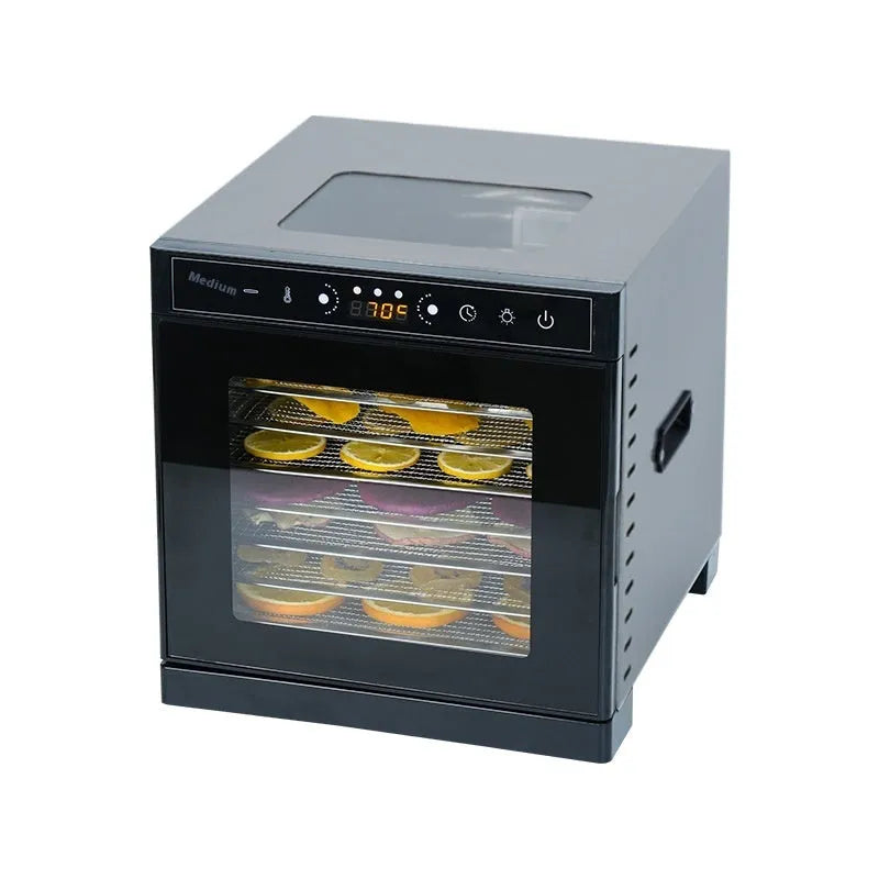 Stainless steel fruit dehydrator with visual skylight and LED control panel