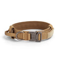 Adjustable military tactical dog collar in nylon webbing with metal buckle, 3.8cm wide, available in multiple colours and sizes