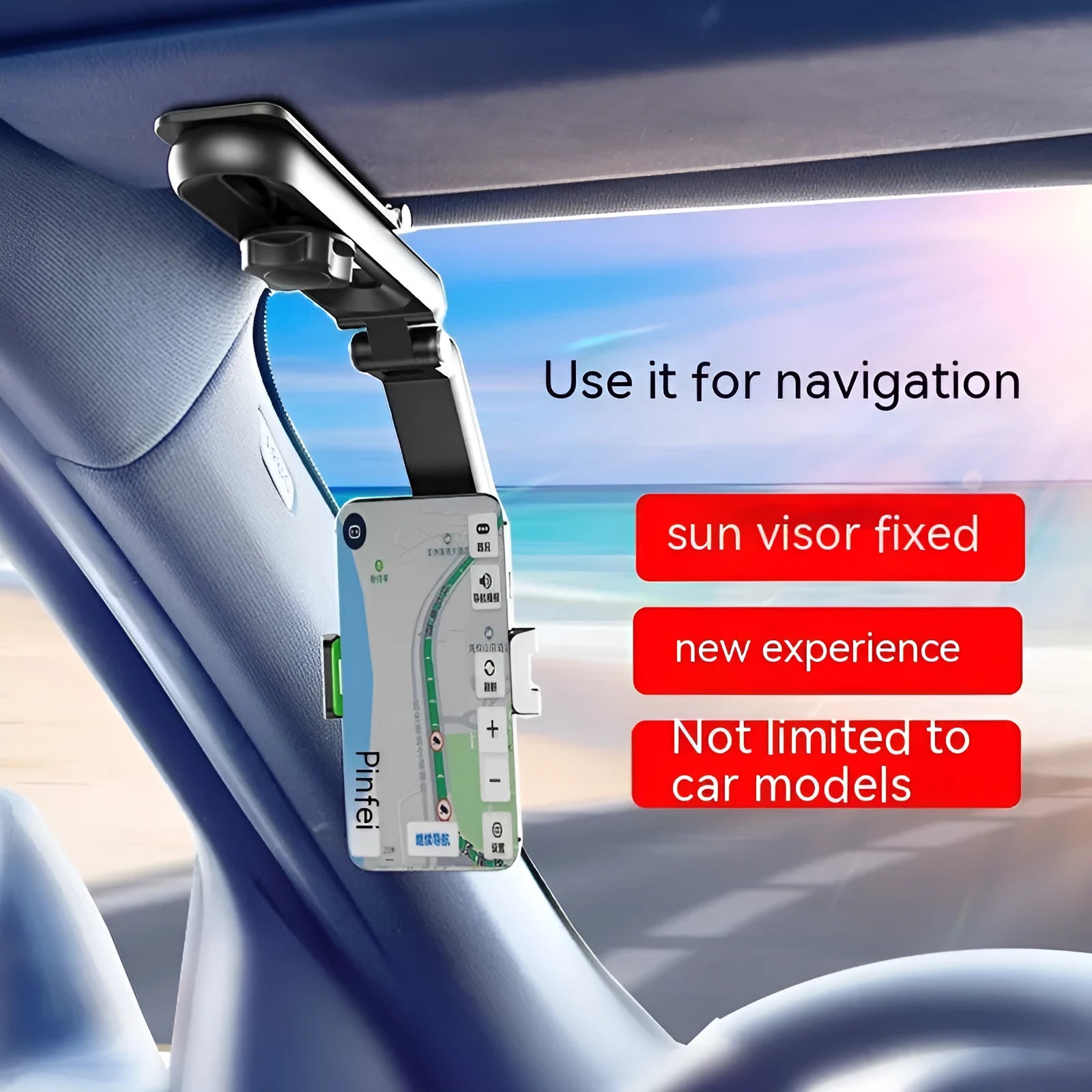 Car mobile phone holder bracket with clip for dashboard or windscreen mounting in black and green colour