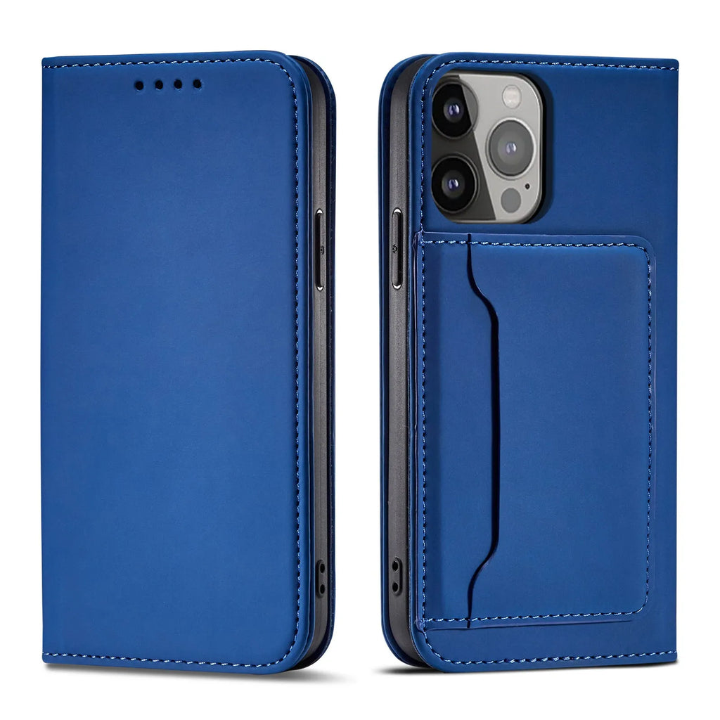 Card phone holster holder protective cover in solid colour with card slot flipped open showing phone