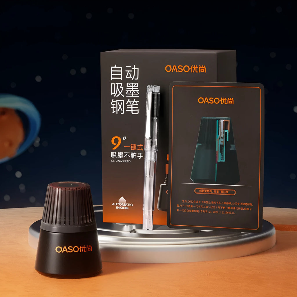 Student automatic suction pen set with plastic shell, 0.5mm and 0.38mm pen head options, and 40ml ink feeder