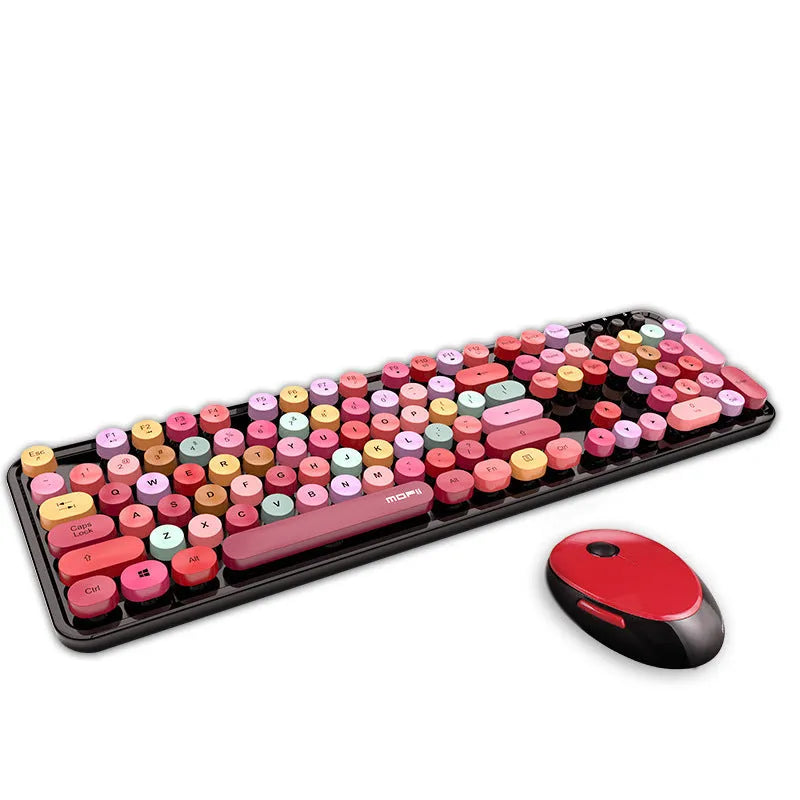 Wireless keyboard and mouse set with colour lipstick design multimedia keys and USB receiver