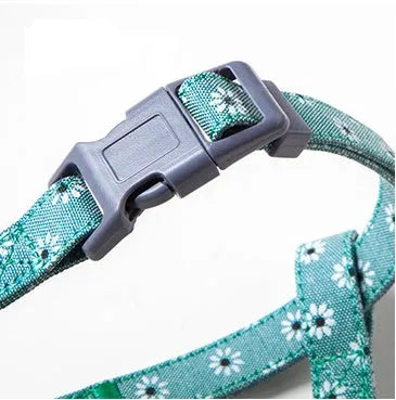Nylon slipping cat rope harness and lead set in denim blue with adjustable neck and chest straps for small cats