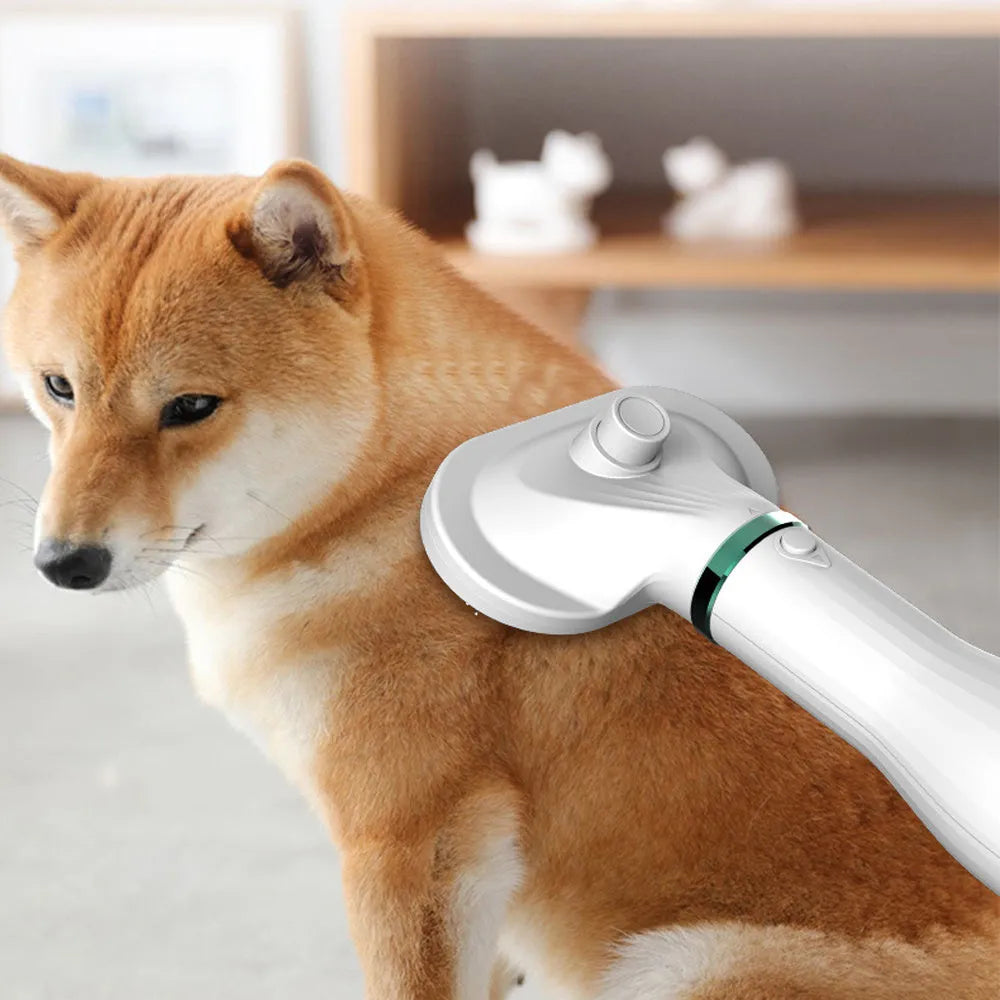 White 2-in-1 pet comb hair dryer with ergonomic handle and stainless steel needle comb