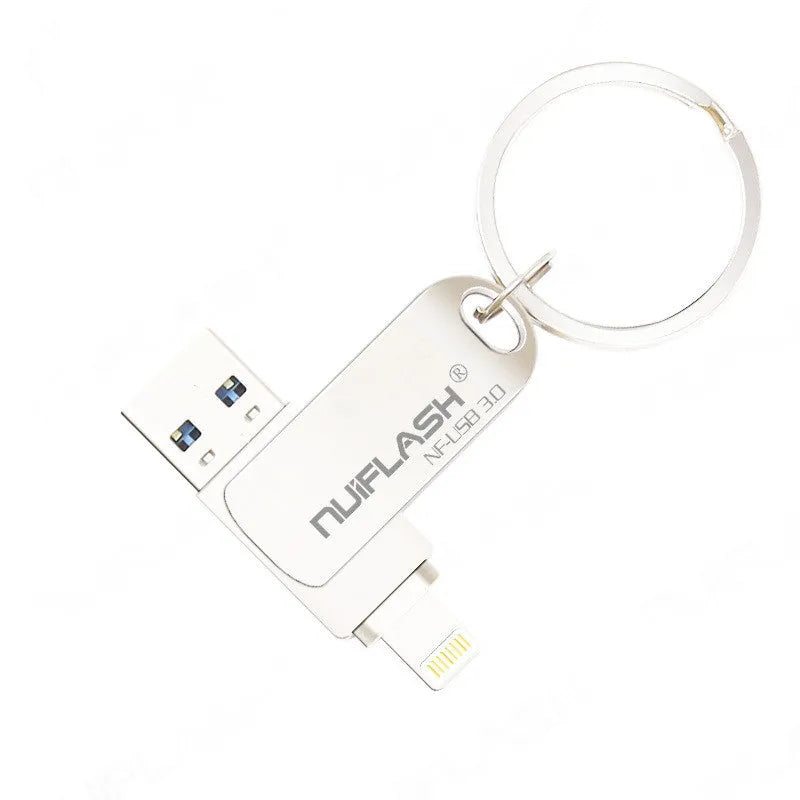 Silver metal 128GB USB flash drive with CLASS10 rating for mobile and computer storage