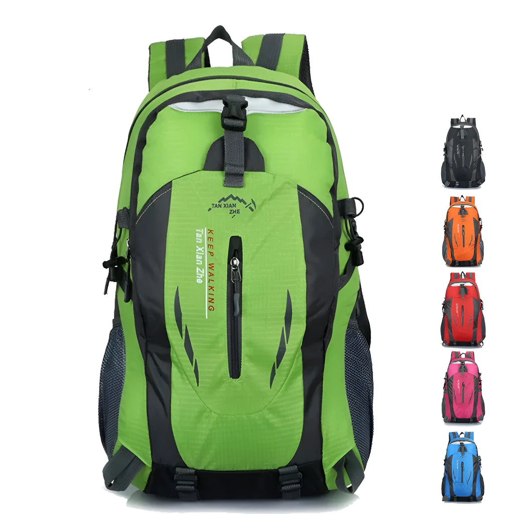 Large outdoor travel backpack in six colour options with waterproof Oxford cloth and organisational compartments