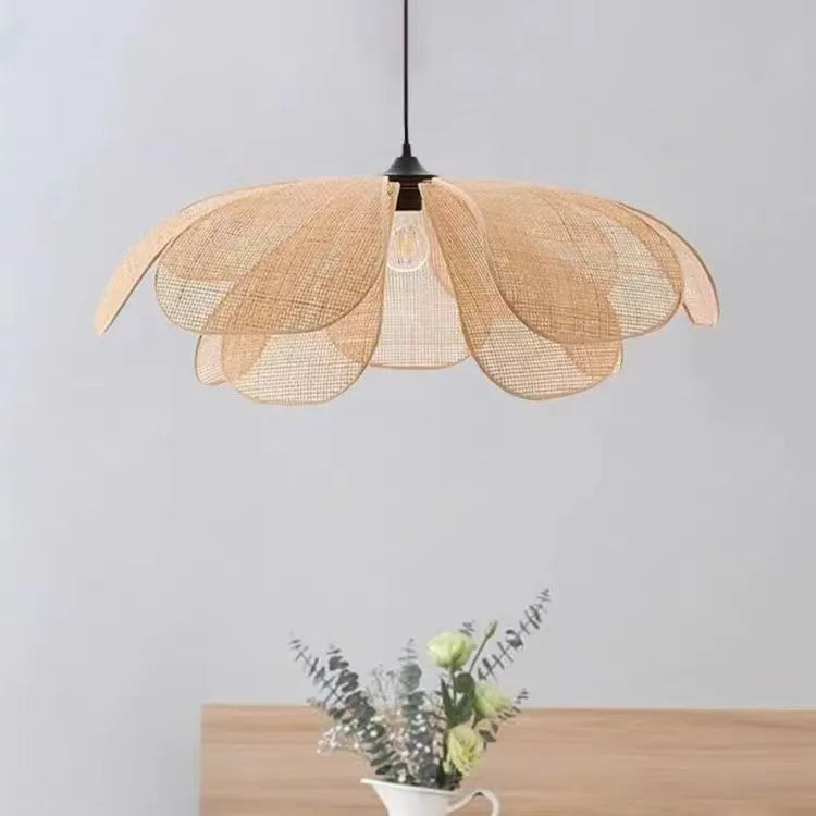 Handmade rattan petal chandelier bamboo ceiling light 80cm diameter natural finish
