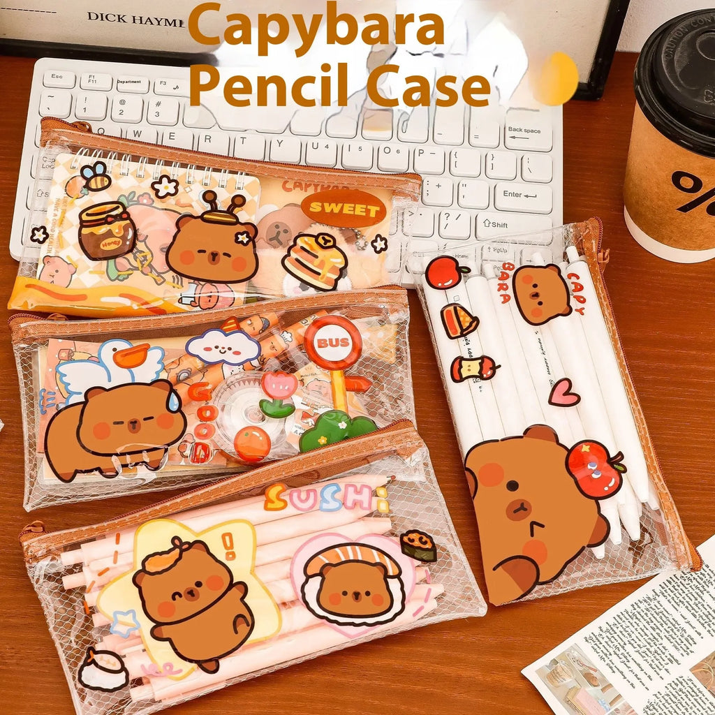 Transparent PVC mesh pencil case, 20 x 10.3 cm, random mixed colour, for student stationery