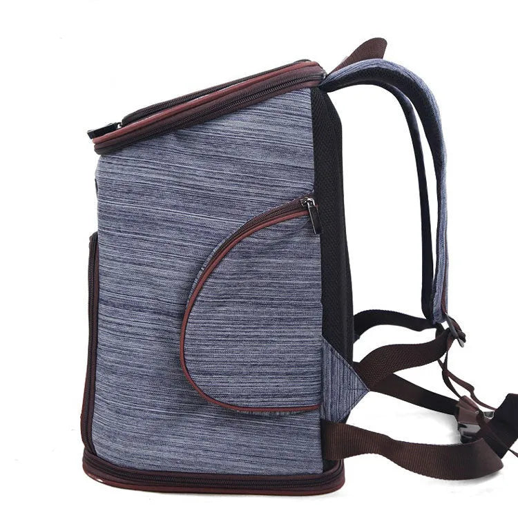 Blue pet dog backpack made of Oxford cloth and hexagonal mesh for carrying cats and dogs up to 15 jin