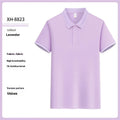 Slim fit antibacterial polo shirt with lapel collar in light purple colour showing short sleeves