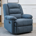 Blue cloth art electric massage recliner with USB port and 8-point vibration massage in a living room