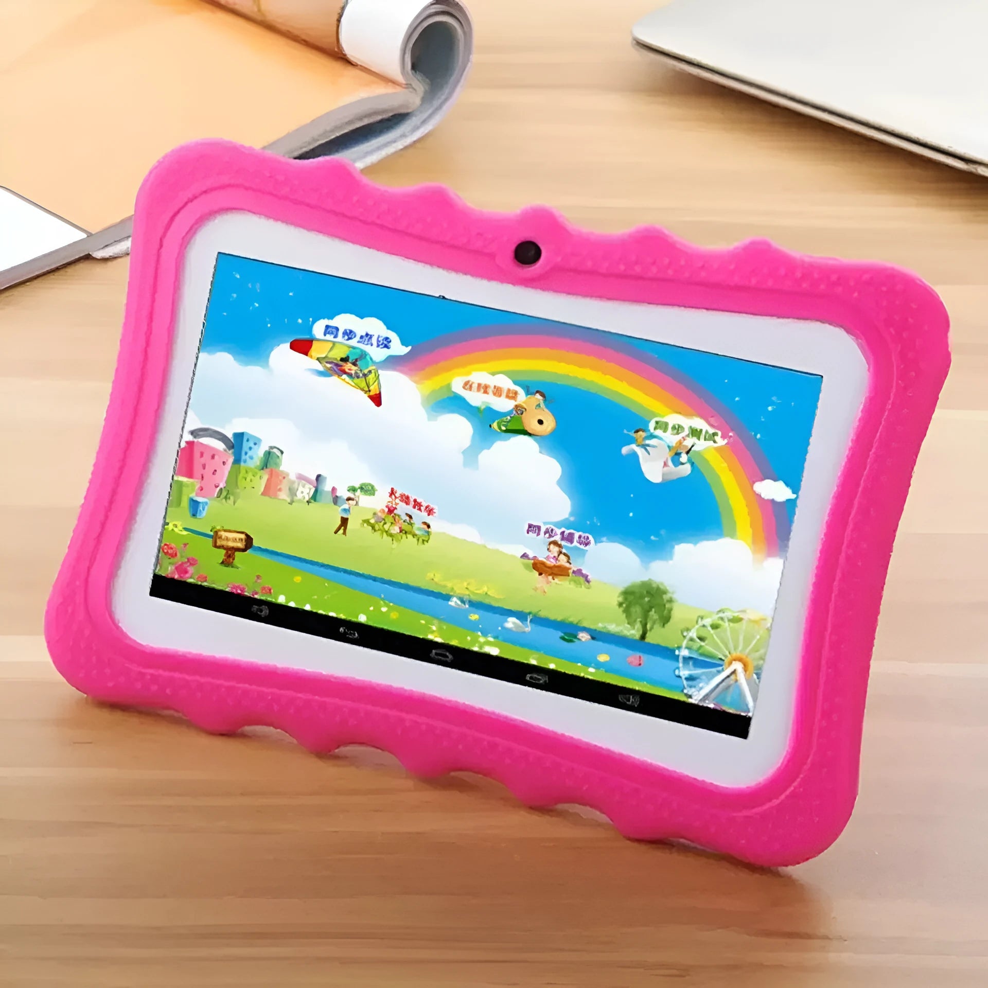 Children's tablet learning machine with 7-inch HD screen and quad-core processor in pink