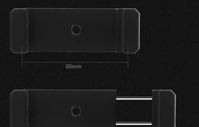 Silver aluminium alloy clip bracket for mounting an Apple iPhone onto a table-top tripod.