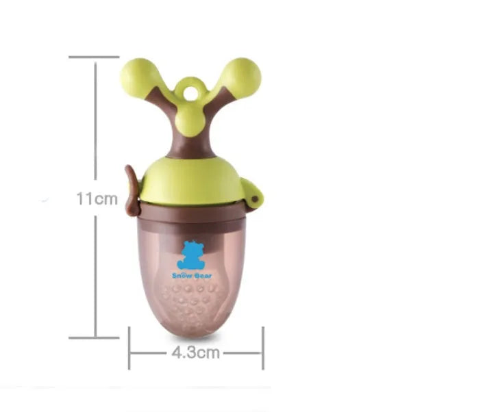 Green and purple polypropylene baby bite trainer with textured surface and easy-grip handle
