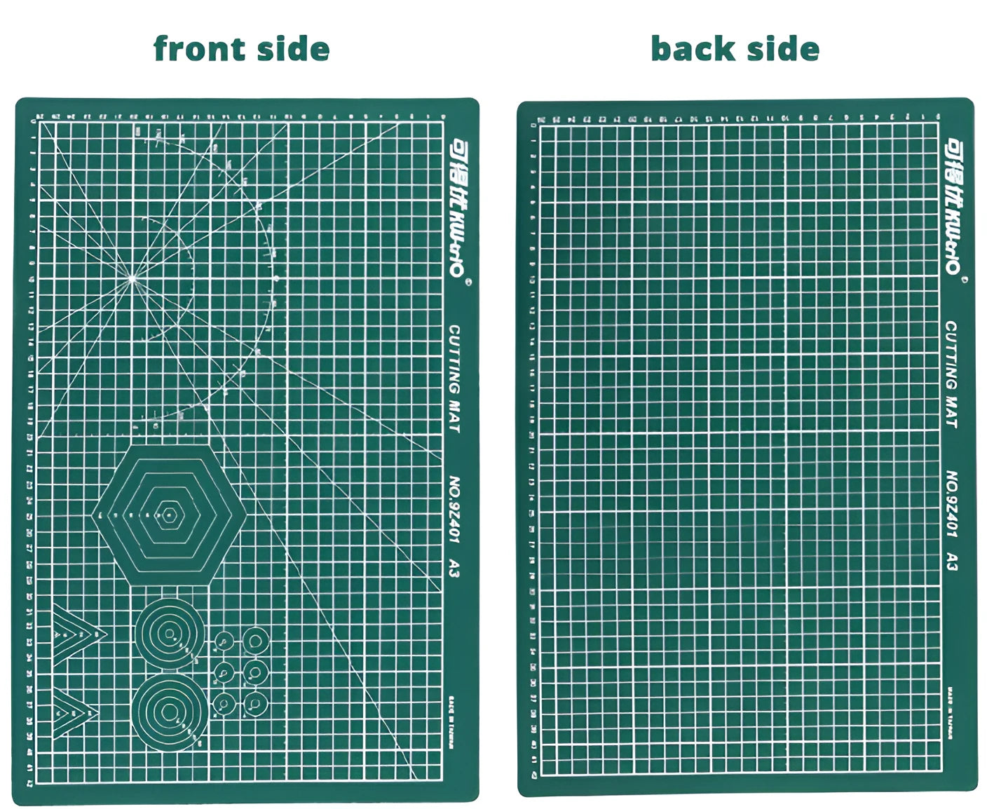A3 self-healing cutting mat with centimetre measurement grid in green, black or grey