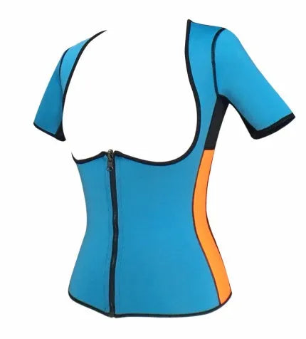 Women's sports shapewear body corset in neoprene and nylon, sizes S to 5XL, blue black pink orange colour matching