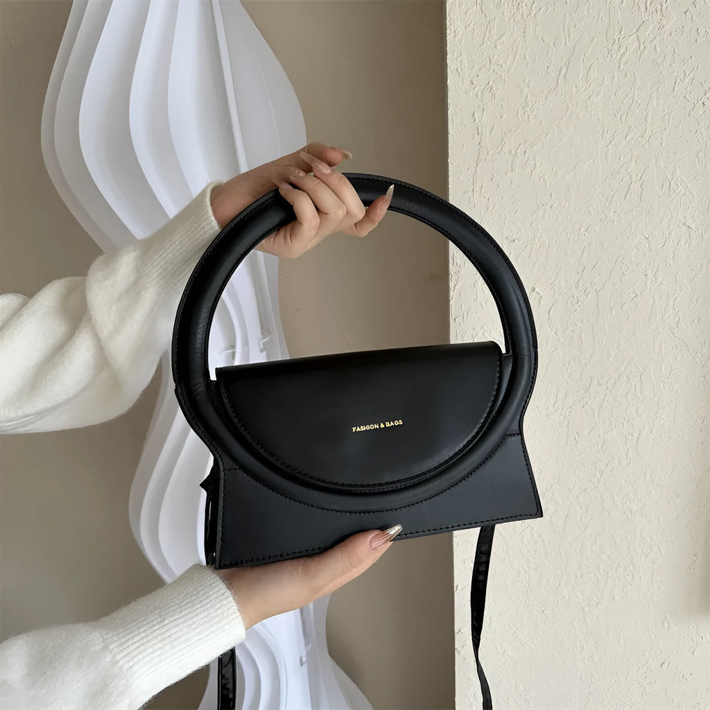 Horizontal square PU leather messenger bag with sandwich pocket and stitching detail