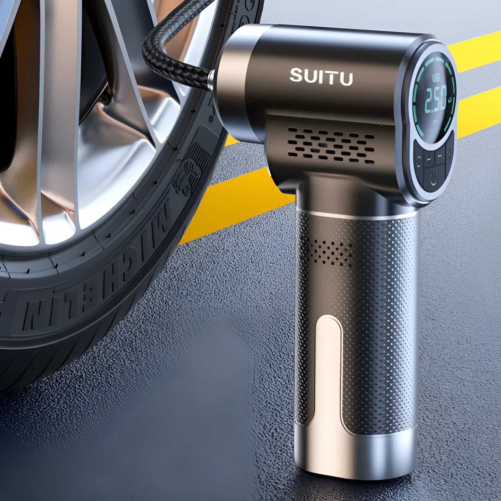 ST5518 wireless car tyre inflation pump with multiple nozzles and LED light