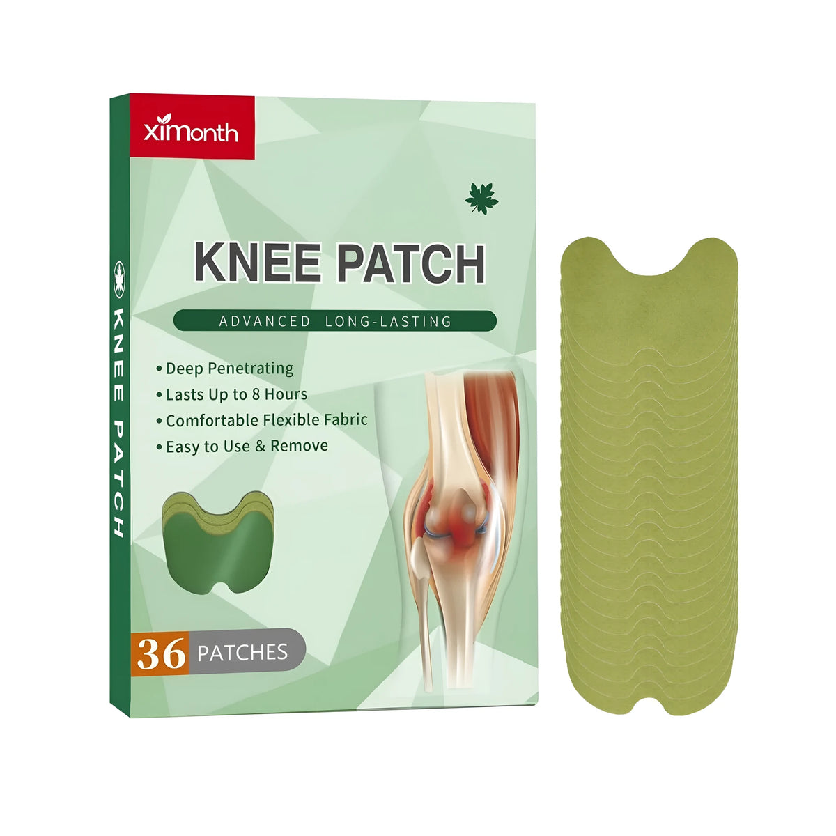 Knee joint relief patch with tocopherol, marine collagen, Artemisia argyi, ginger and mint leaves, pack of 36 patches