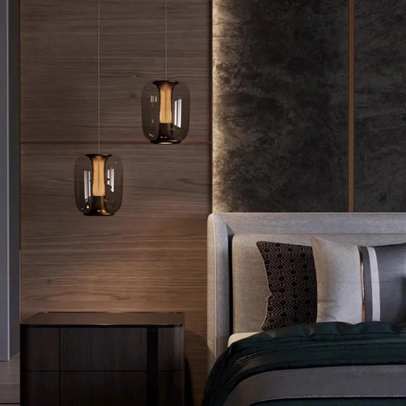Minimalist chandelier in clear, cognac or smoky grey colour D16xH20cm dimensions