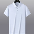 Man wearing a solid colour short-sleeve non-ironing business casual shirt in nylon fabric.