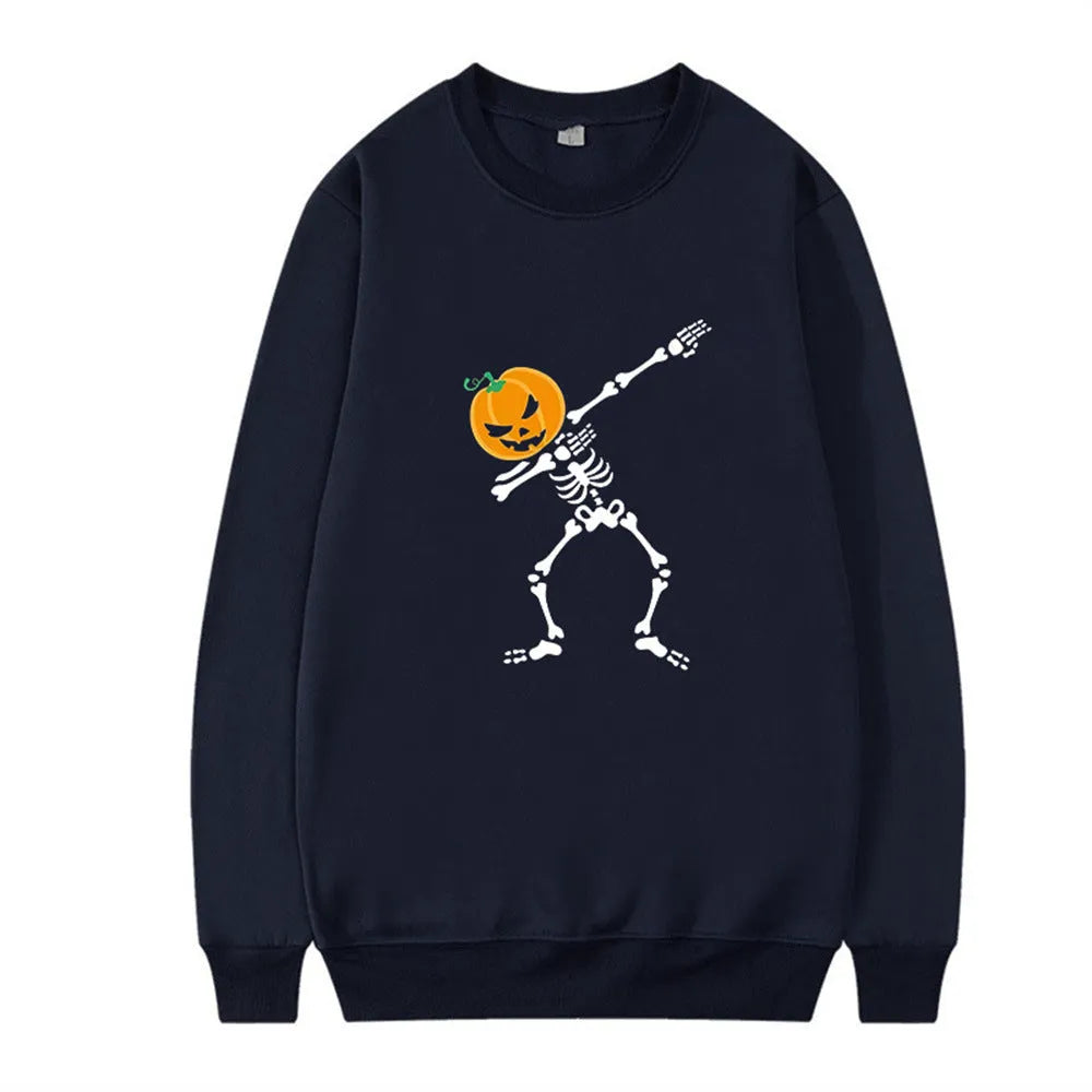 Women's printed polyester crew neck long sleeve top in black, shown in Asian sizing for autumn and winter wear.