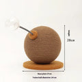 Cat scratch board with a hemp rope ball attached, shown in large and small size options.