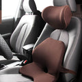 Memory foam car seat lumbar support cushion and optional matching headrest in neutral colours