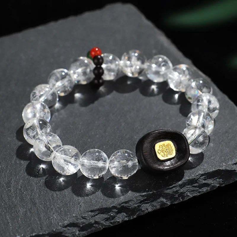 Natural white crystal ebony five warp bracelet showing handcrafted ethnic style and unisex design