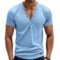 Men's loose fit V-neck button pullover shirt in polyester blend fabric for sports wear