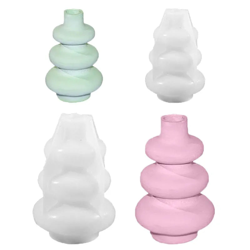 Silicone crafting mould for making three-layer irregular circle vase ornaments in small and large sizes.