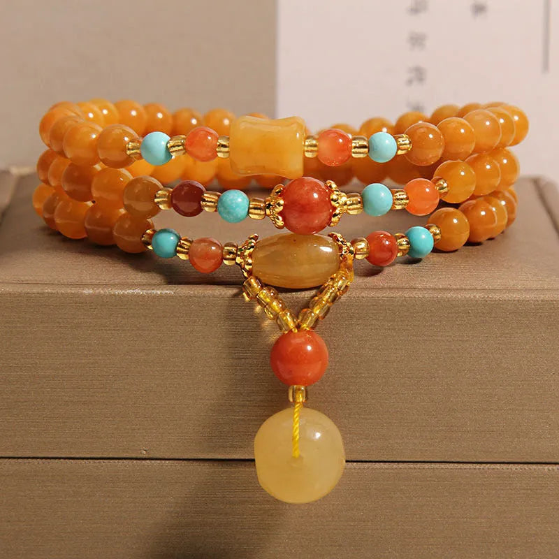 3-layer jade beaded bracelet phone pendant for women with gold-wire safety buckle and colourful beads