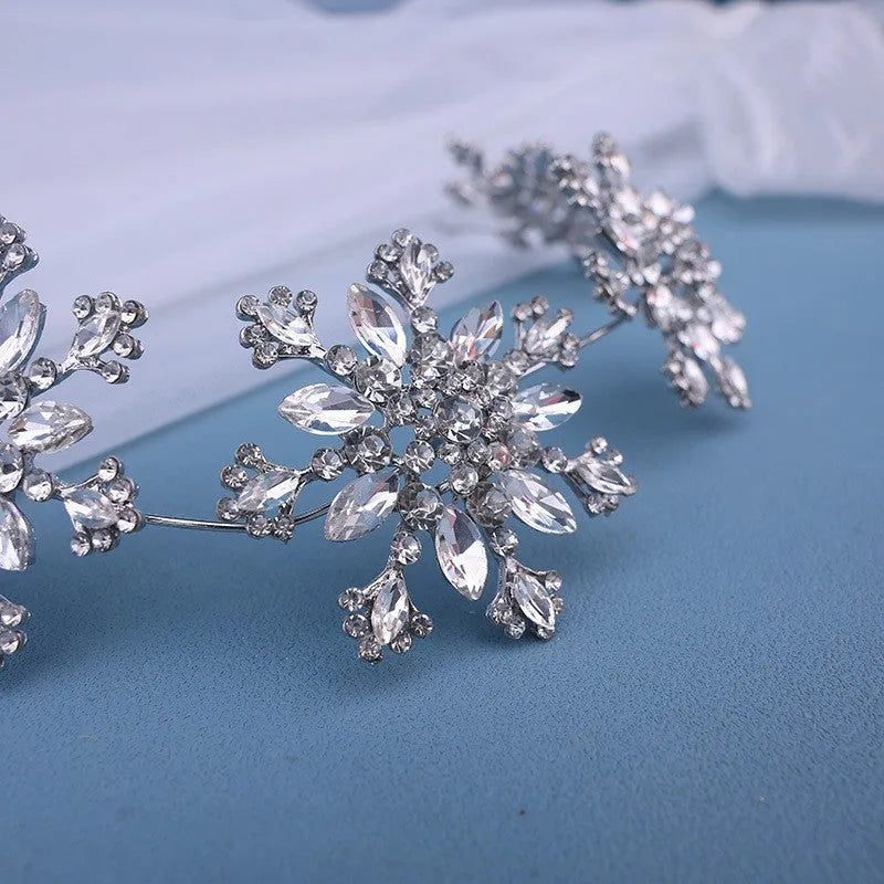 Women bridal rhinestone snowflake headband 35x5.5cm mori style hair accessory