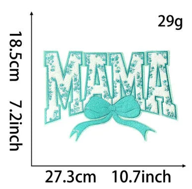 Chenille embroidered cloth sticker in green, blue, red, and pink, three sizes: 12.8cm, 18.5cm, 27.5cm