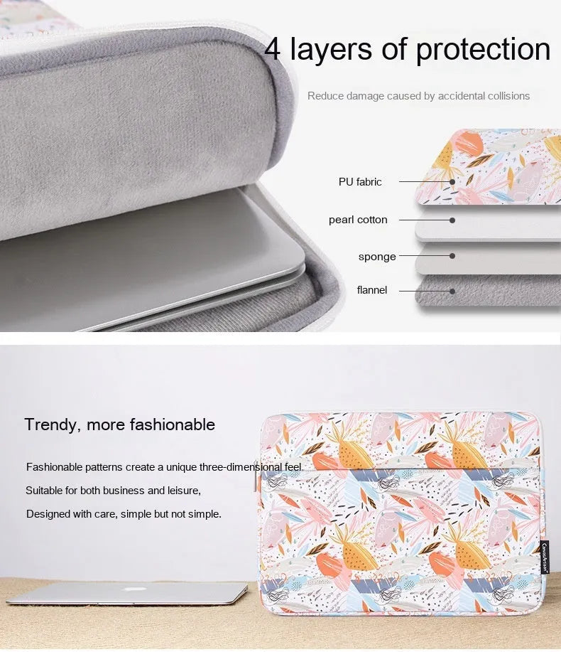 White waterproof PU leather laptop inner sleeve for a 14-inch computer on a table.