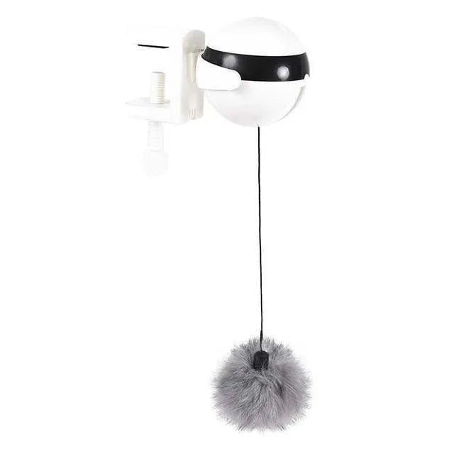 White ABS electric interactive automatic lifting cat ball toy, 7 x 3.5cm clip-on pet toy with replaceable hairball