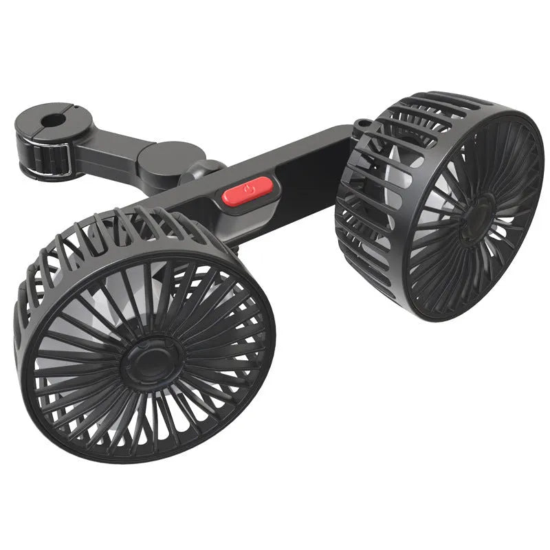 Black car USB rear pillow single head fan with adjustable wind output for vehicle interiors