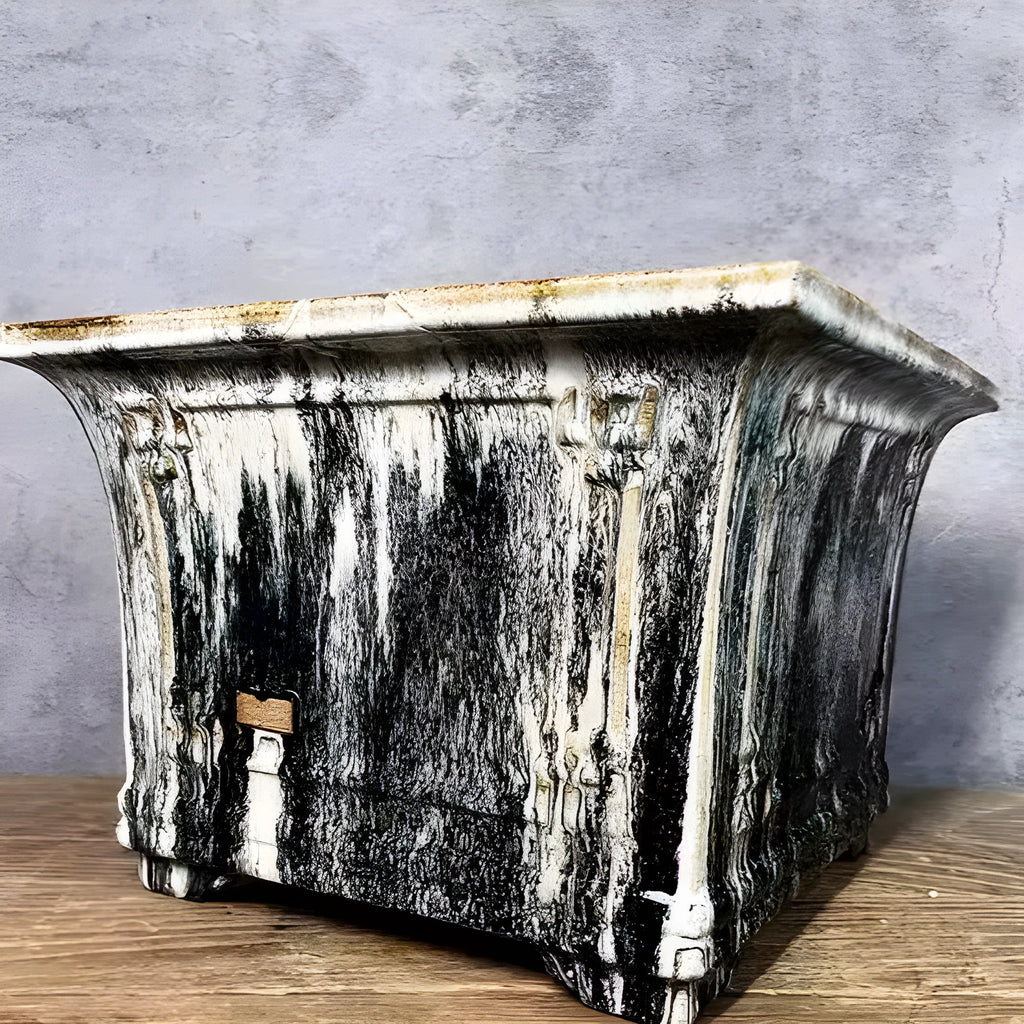 Ceramic flower pot square mouth large size 36 with Shiwan green crackle glaze finish for phalaenopsis