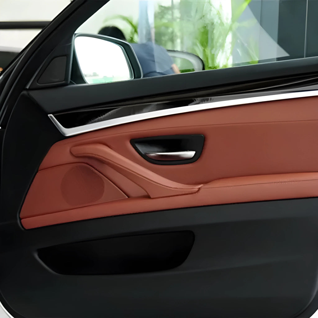 BMW 5 Series door speaker cover replacement part in ABS PC material, showing grille detail.
