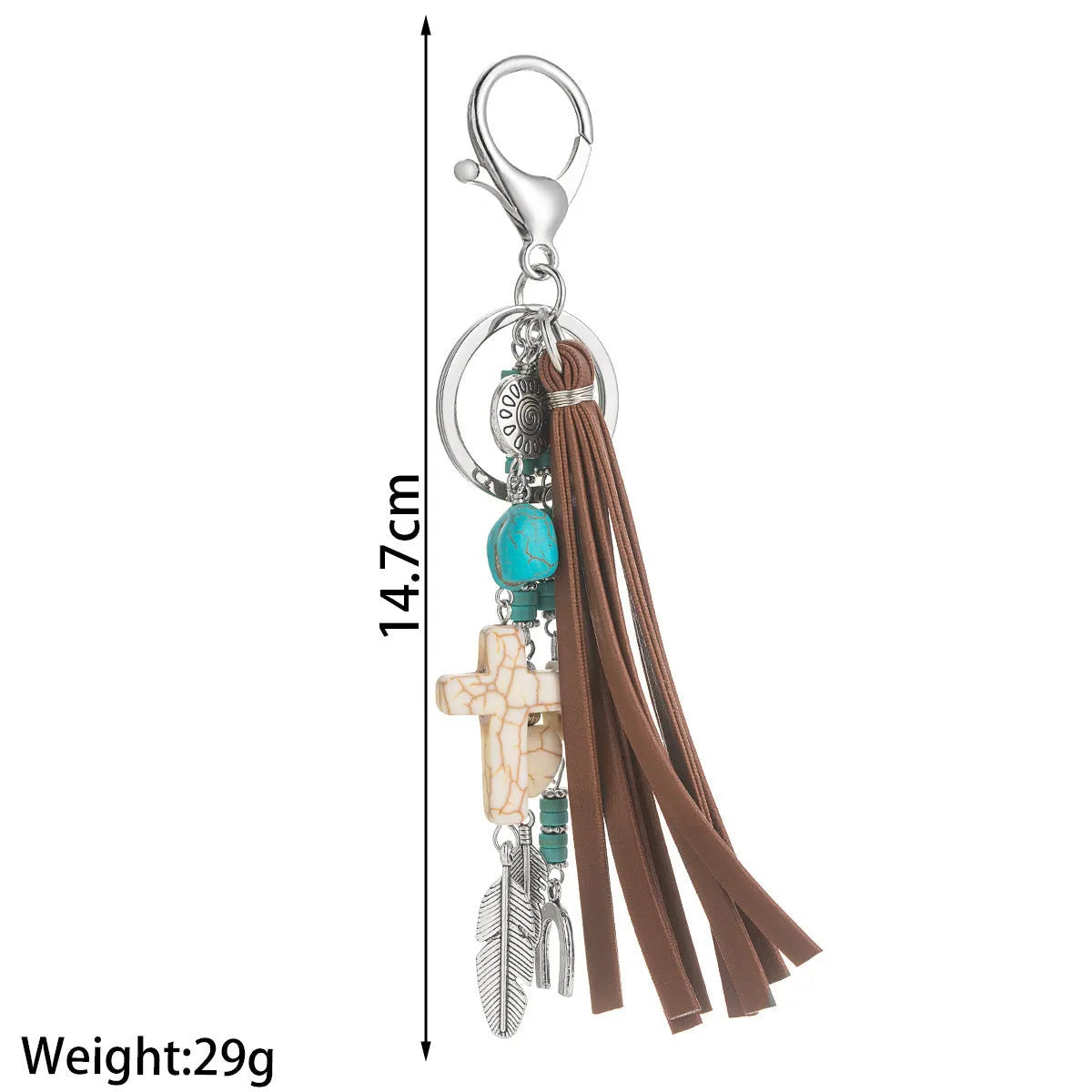 Alloy cross pendant with leather rope and tassel keychain in retro style colour XY-3669