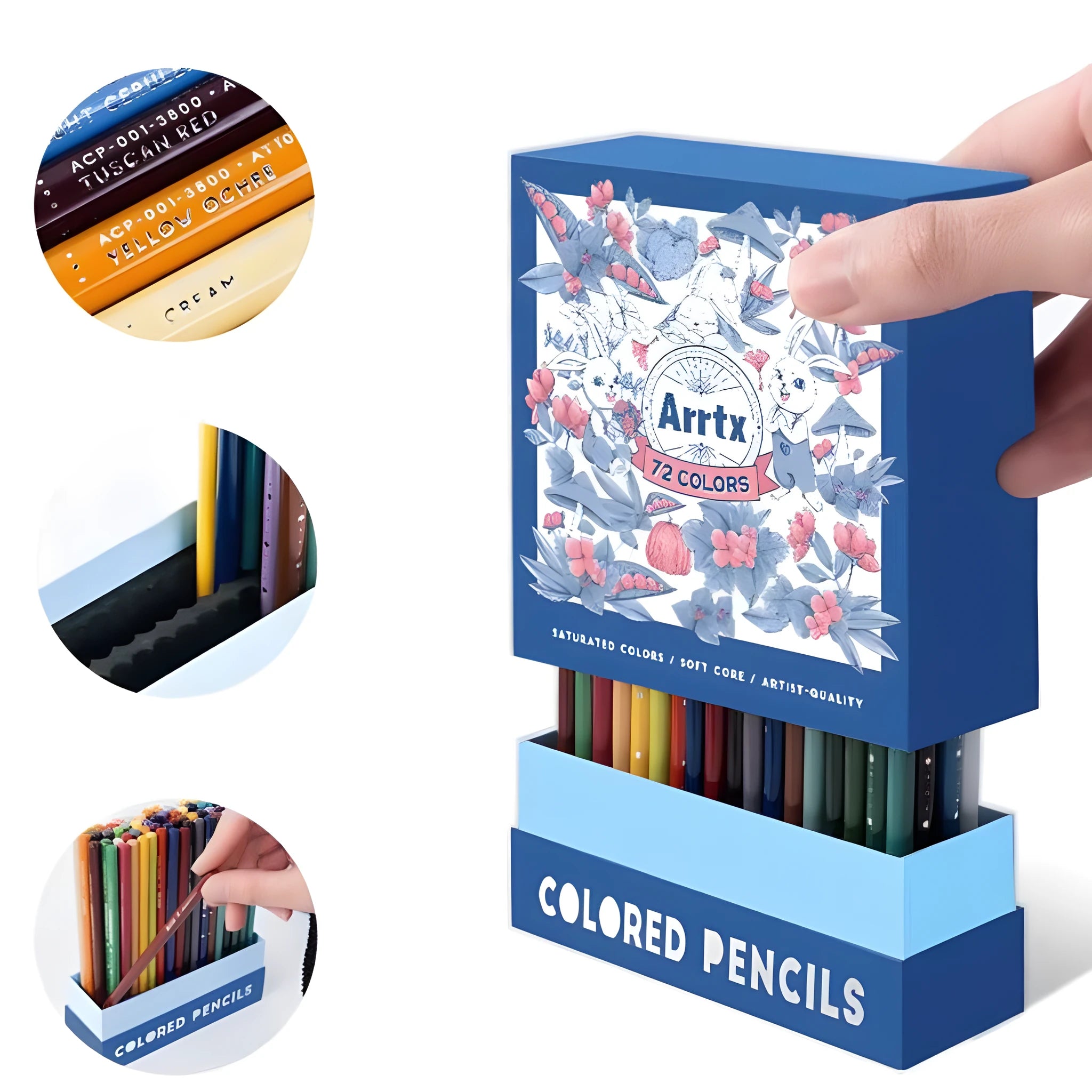 Boxed set of 72 or 126 soft core colour pencils with basswood casings for art students.