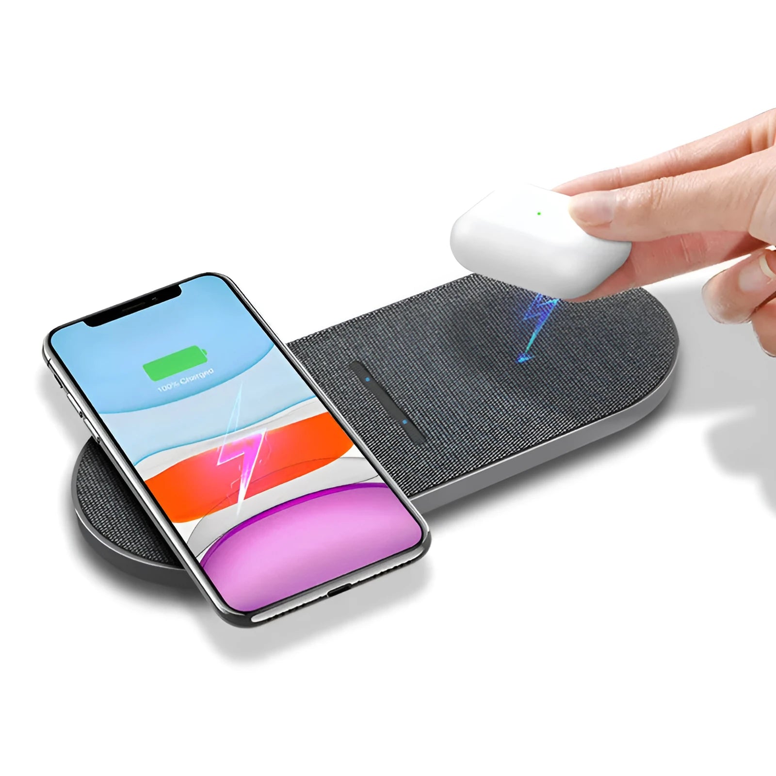 Black 2-in-1 wireless charger pair with dual charging stations for simultaneous device charging