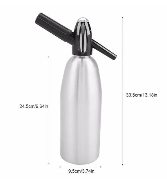Portable 1L aluminium soda maker in silver with pressure regulator and safe cover, approx. 9.5 x 24.5 x 33.5cm